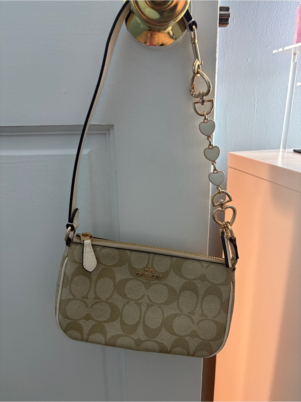 Coach Signature Canvas Nolita 19 with ADDED Heart Charm Strap